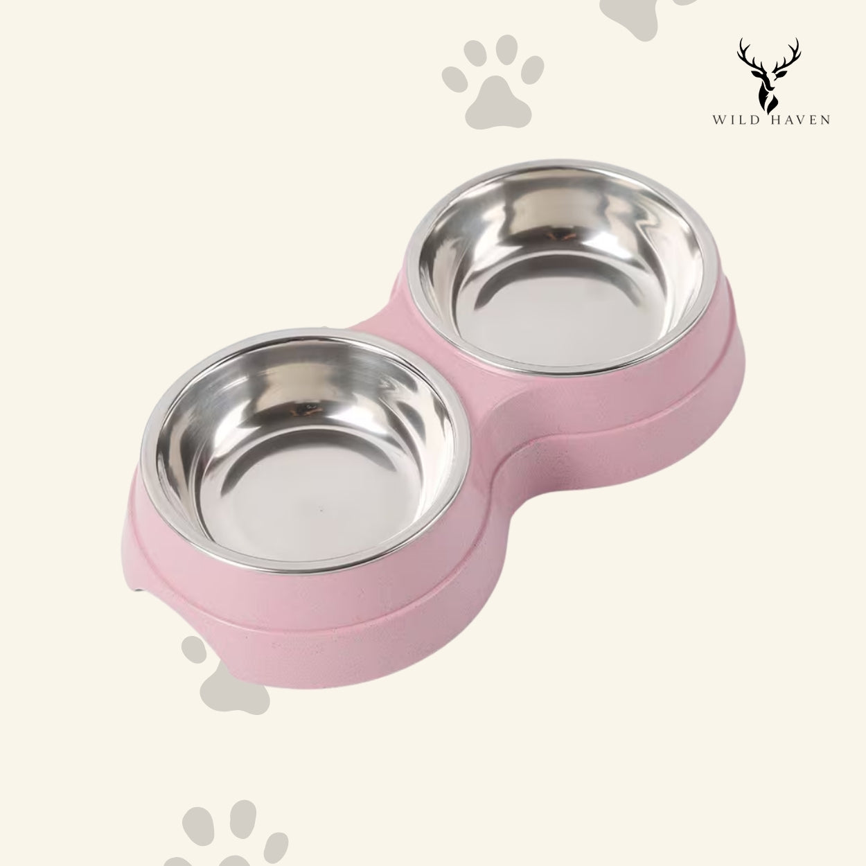 Haven Cat Stainless Steel Double Bowl, Non-Slip Hygienic Food and Water Dish Set for Cats