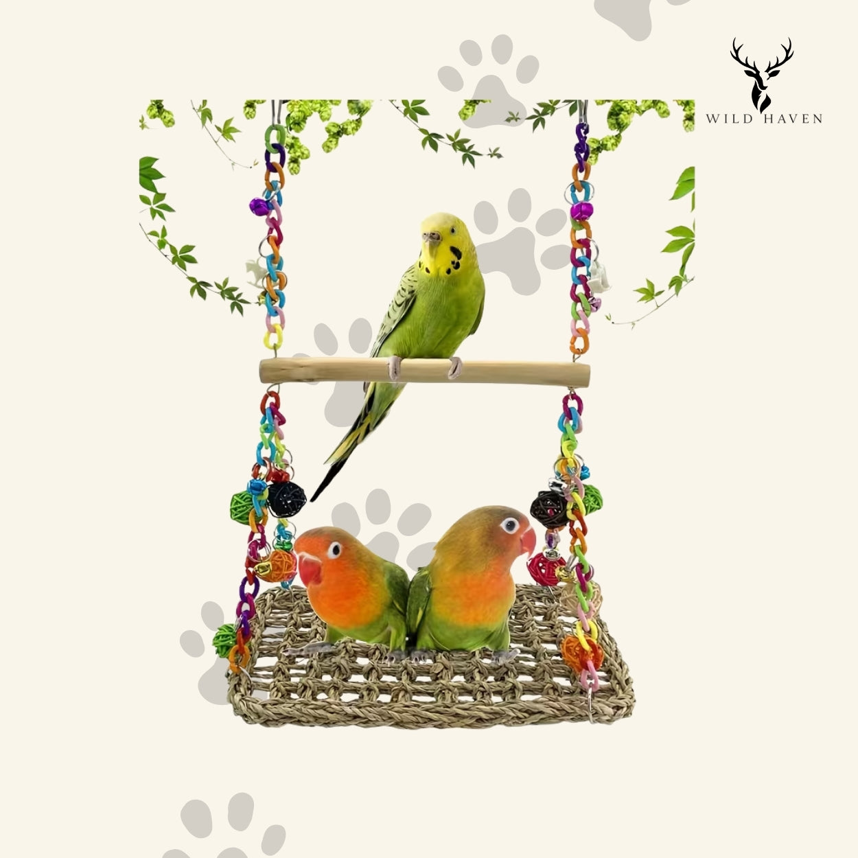 Haven Parrot Acrylic Swing Stand, Double-Layer Climbing Net and Hammock Cage Toy for Parrots