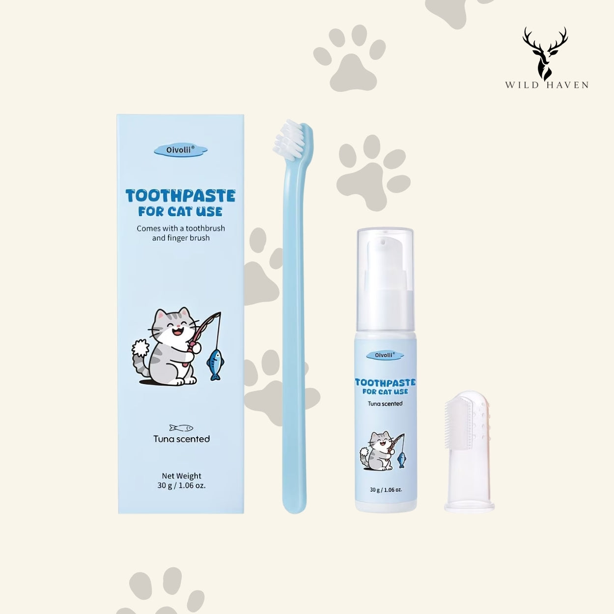 Haven Cat Dental Kit, Toothpaste and Dual Brush Set for Complete Cat Oral Care