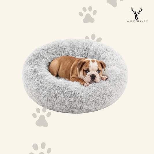 Haven Dog Calming Donut Bed, Anti-Anxiety Plush Self-Warming Pet Bed for Dogs and Cats
