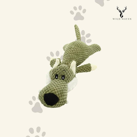 Haven Squeaky Wolf Dog Toy, Reinforced Plush Toy for Dogs that Play Hard