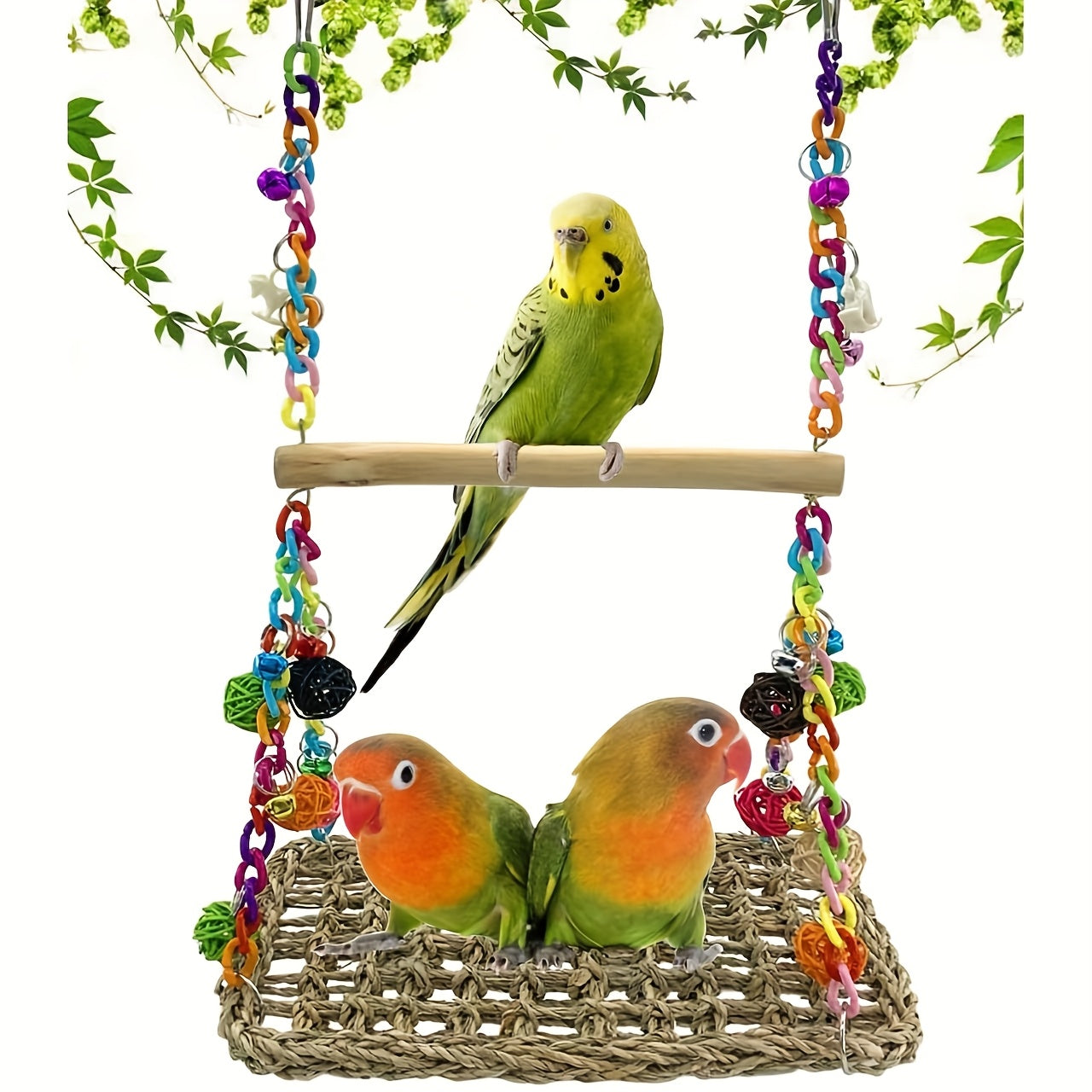 Haven Parrot Acrylic Swing Stand with Rattan Balls and Climbing Net