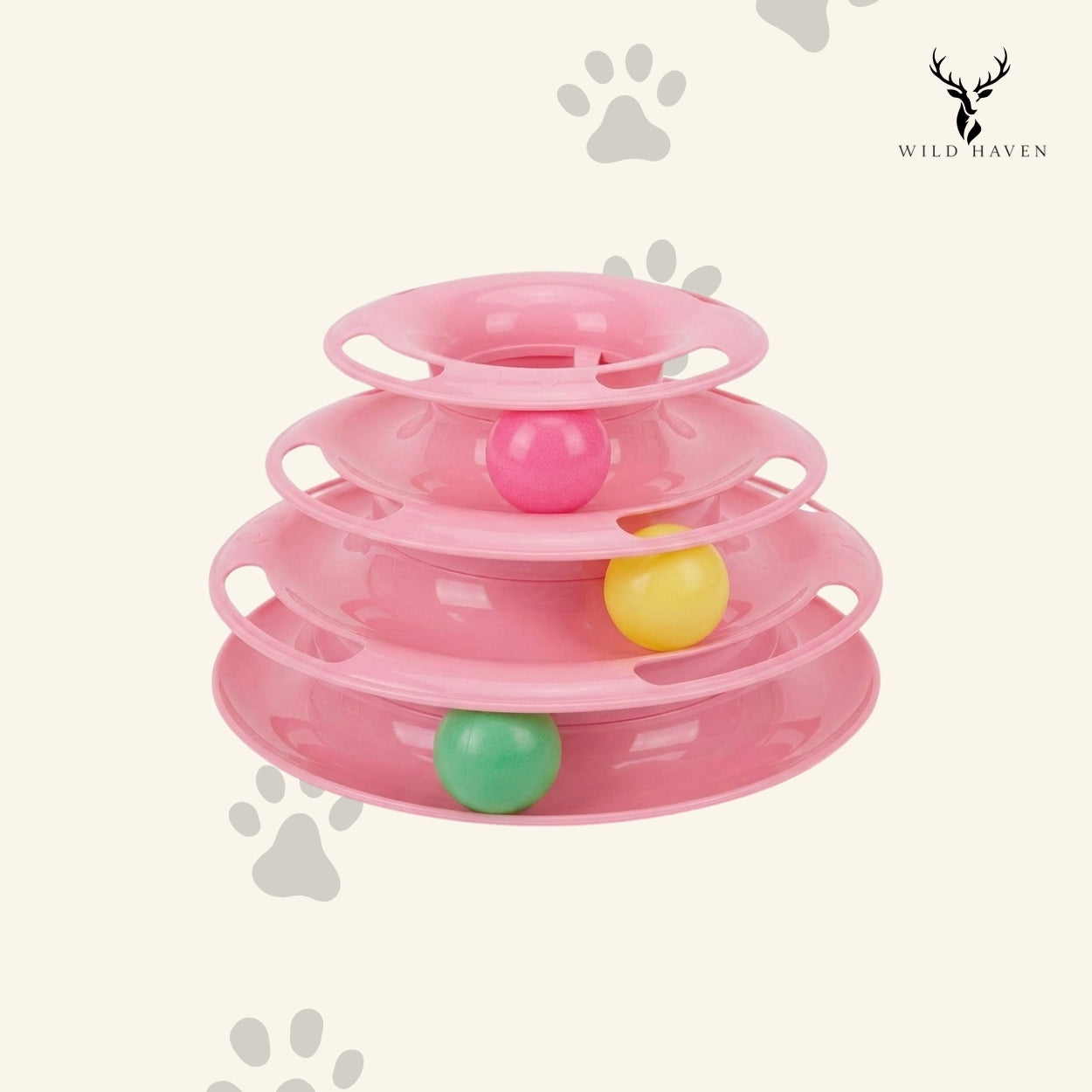 Haven Cat 3-Level Ball Track Tower, Interactive Spinning Ball Circuit Enrichment Toy for Cats