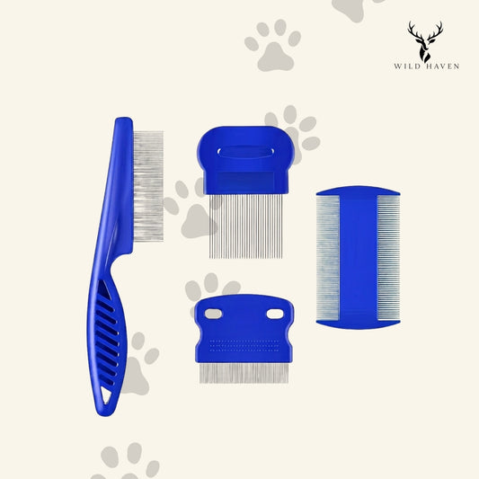 Haven Dog Flea Comb Set, 4-Piece Chemical-Free Parasite Detection and Removal Kit for Dogs and Cats