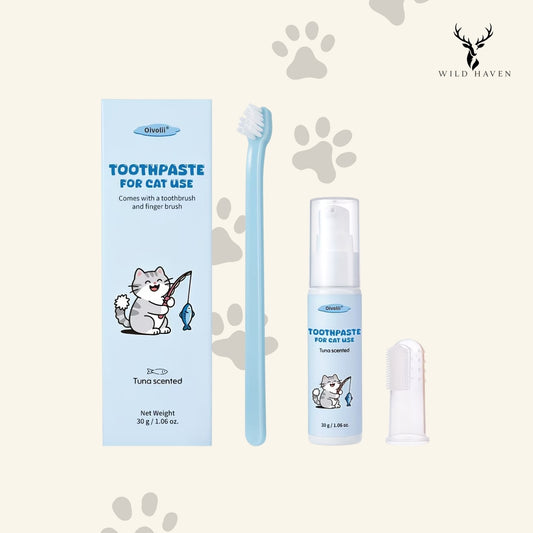 Haven Cat Dental Kit, Toothpaste and Dual Brush Set for Complete Cat Oral Care