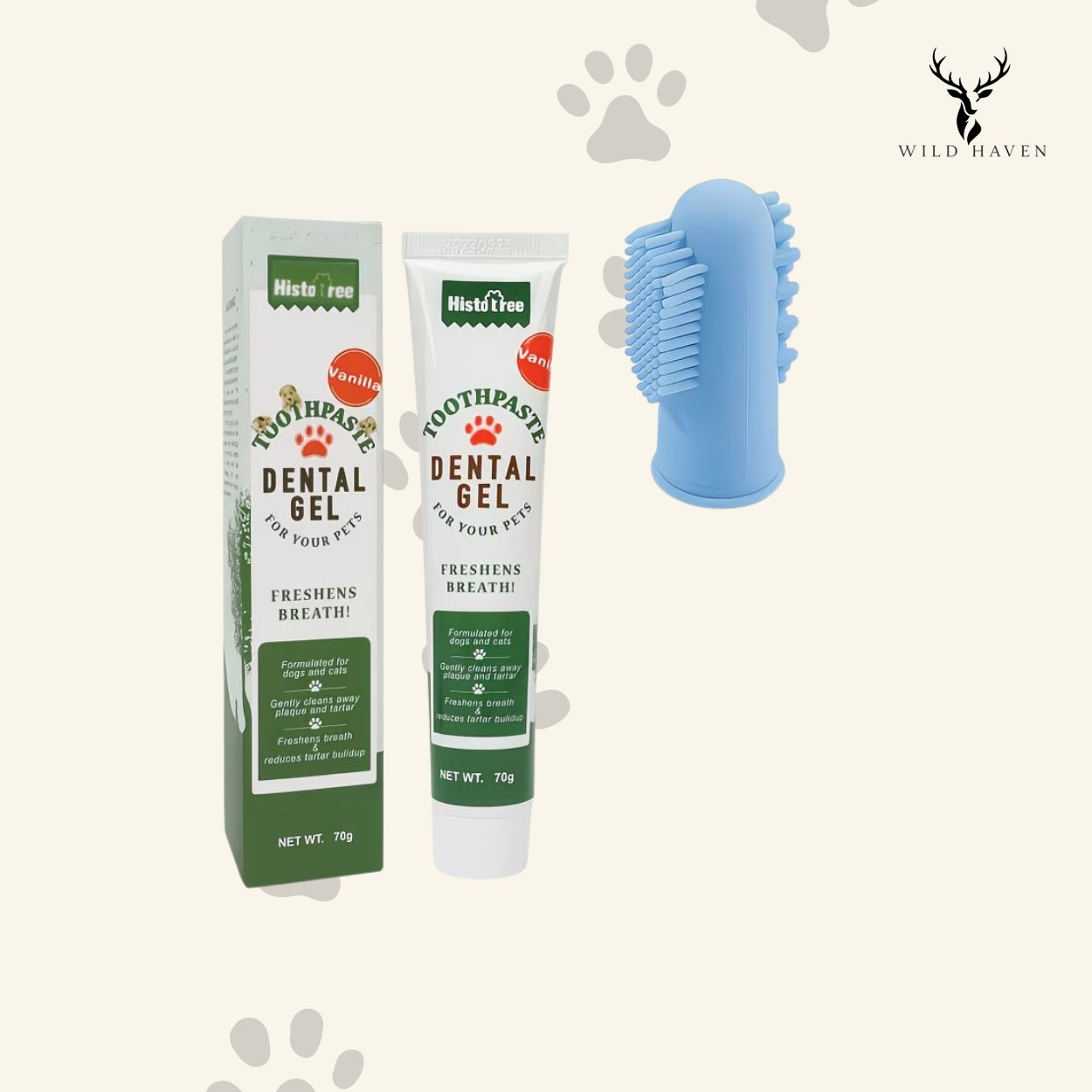 Haven Dog Dental Kit, Pet Toothpaste and Finger Brush Oral Care Set for Dogs and Cats