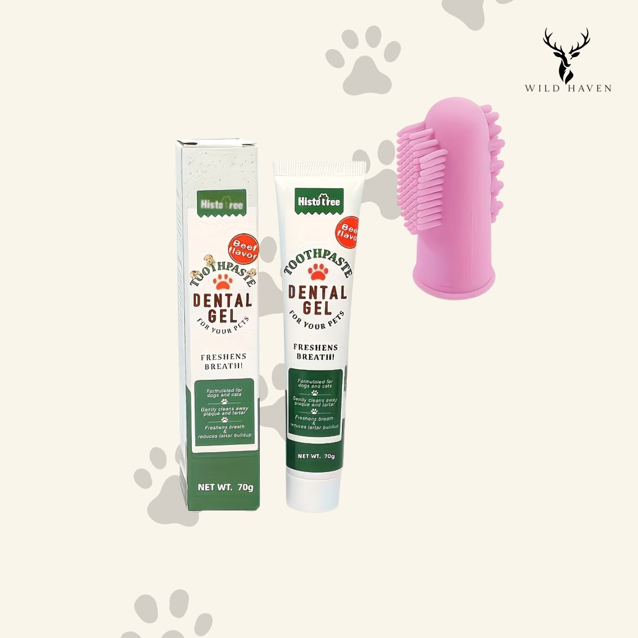 Haven Dog Dental Kit, Pet Toothpaste and Finger Brush Oral Care Set for Dogs and Cats