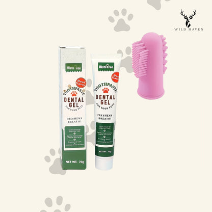 Haven Dog Dental Kit, Pet Toothpaste and Finger Brush Oral Care Set for Dogs and Cats