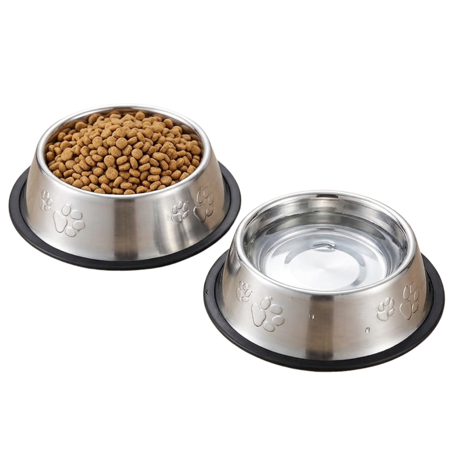 Haven Dog Stainless Steel Bowl Set, 2-Pack Non-Slip Paw Print Feeding and Water Dishes for Small and Medium Dogs